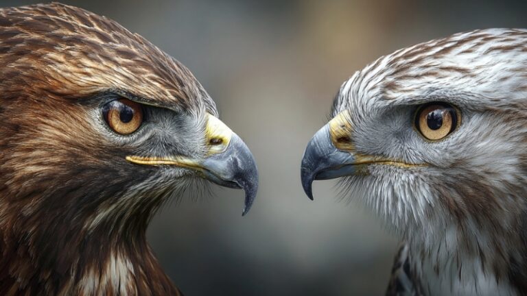 Close-up side-by-side photo of a hawk vs falcon